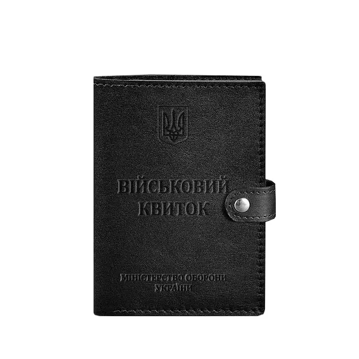 Шкіряна обкладинка-портмоне для військового квитка 15.0 Чорна - фото 6