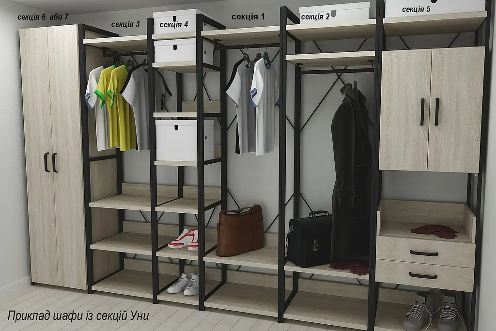 Шафа Гардероб Уні секція 1 серії Конект Ferrum-decor 220x60x50см Чорний метал ДСП Дуб Сонома 32 мм (FRD-104501) - фото 2