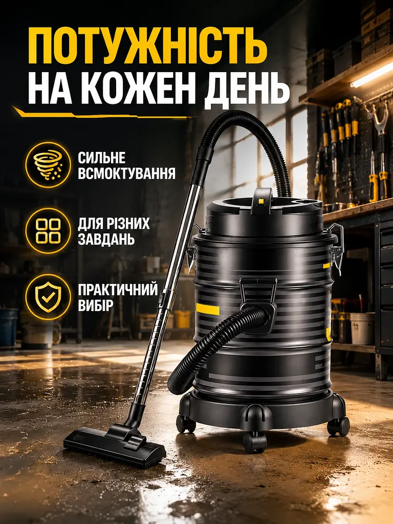 Пилосос для сухого та вологого прибирання 21 л 2100 Вт 32×50 см чорний (49676080) - фото 4