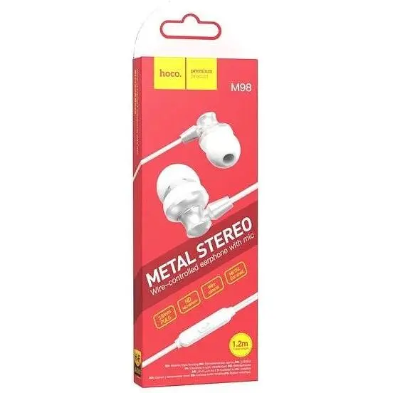 Навушники металеві Hoco M98 Delighted metal With Microphone білі - фото 4