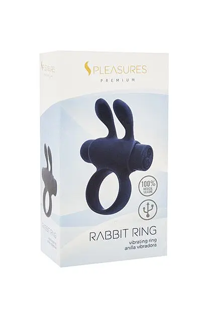 Ерекційне віброкільце S Pleasures Premium Rabbit Ring чорне, зі знімною віброкулею та вушками - фото 2