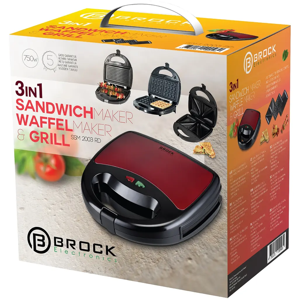 Мультимейкер BROCK SSM 2003 RD 750Вт/гриль/сендвіч/товсті вафлі/змінні пластини/червоний - фото 2