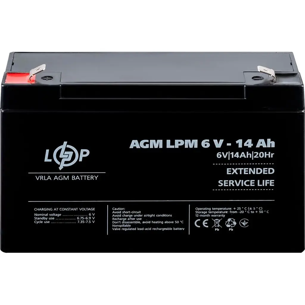 Акумулятор LogicPower AGM 6V (6V/14Ah/84Wh) (4160) [109171] - фото 2