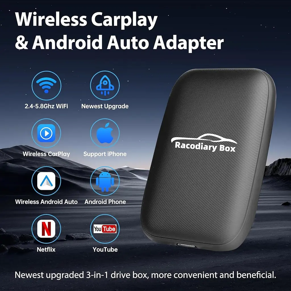 Бездротовий адаптер CarPlay та Android Auto 2024 Racodiary 3-в-1 для оригінальних дротових автомобілів CarPlay - фото 2