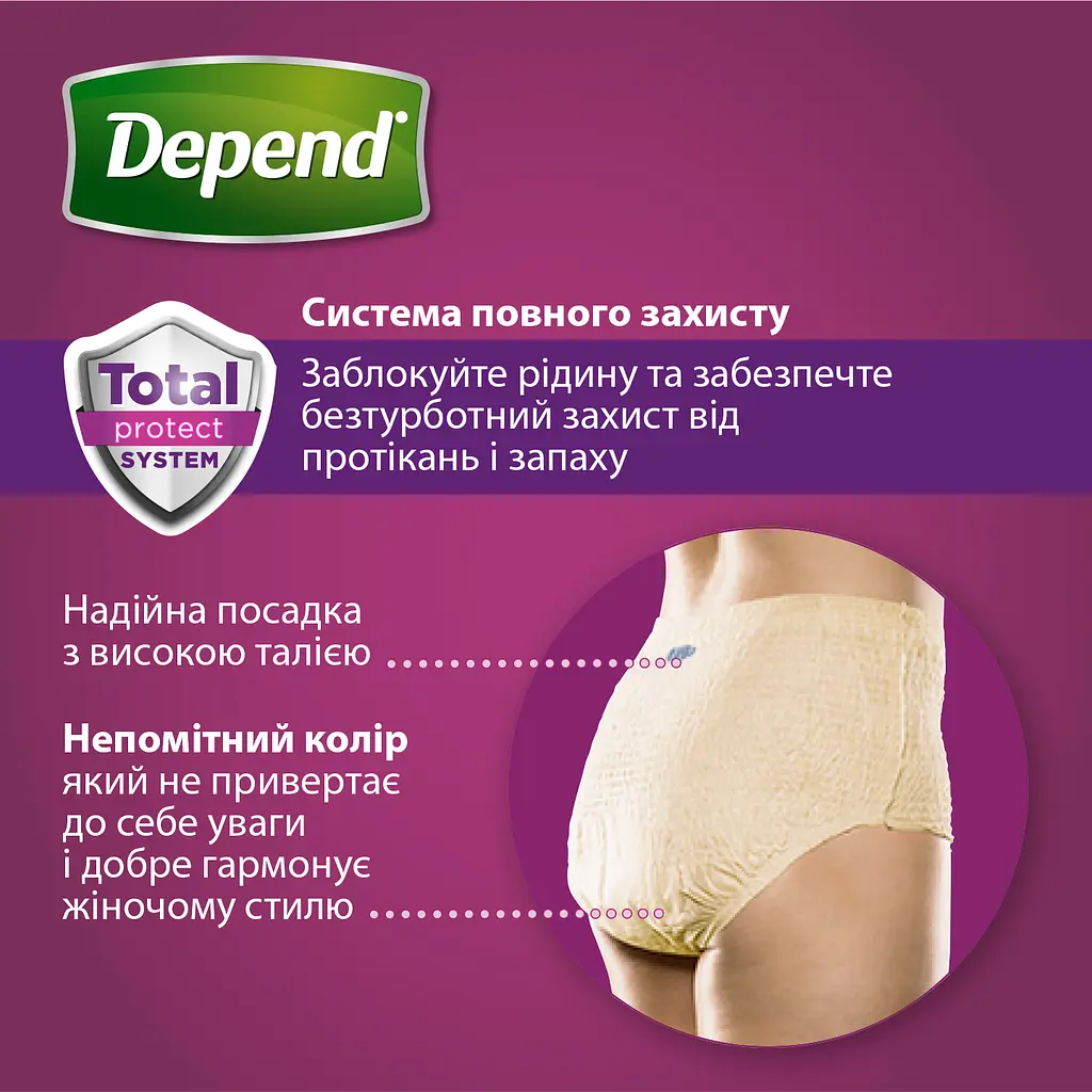 Поглинаюча спідня білизна Depend для жінок, L, 18 шт. (2 уп. х 9 шт.) - фото 5