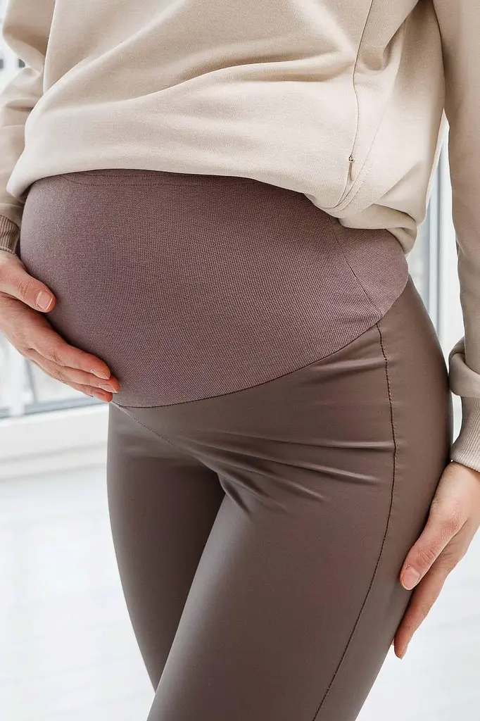 Демисезонные кожаные лосины для беременных Koln M (44) Lullababe Мокко - фото 6