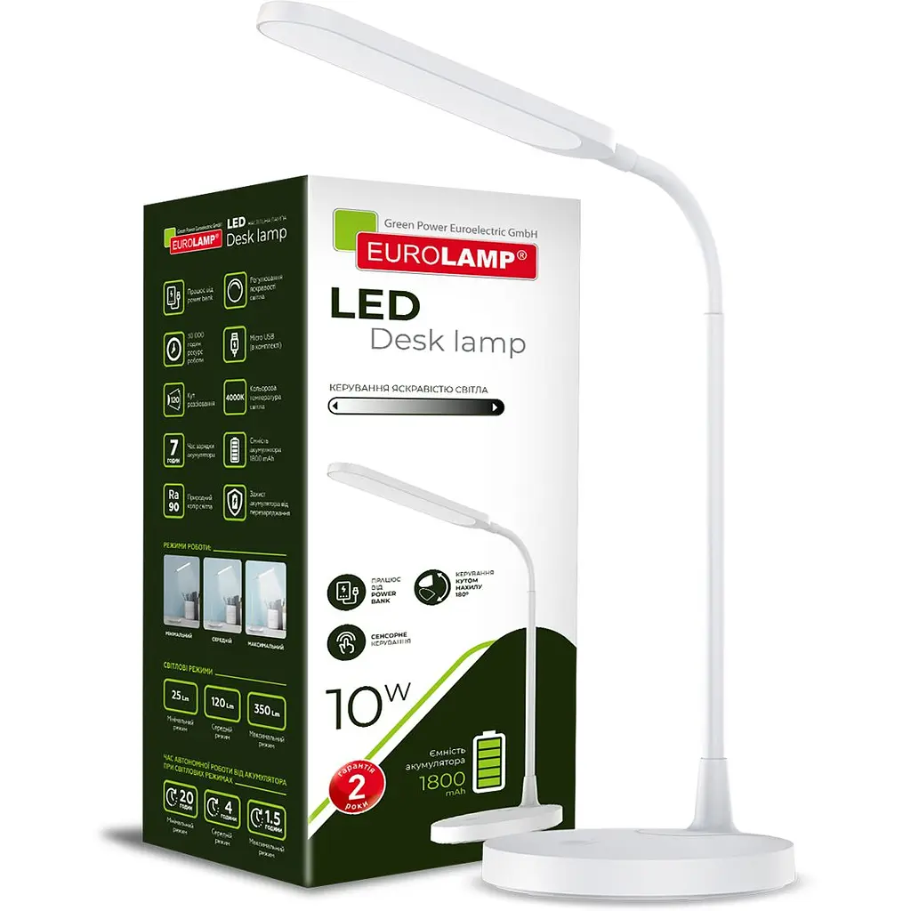 Світильник настільний Eurolamp LED 10W 4000K USB+Battery білий (LED-TLB-10W(white) - фото 3