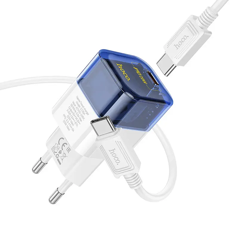 СЗУ Hoco C125A Transparent PD20W (1USB-C) + кабель Type-C to Type-C - фото 4