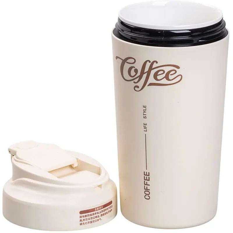 Термочашка Coffee 480 мл з керамічною колбою, бежевий Yiwu HP-14-14BE - фото 5