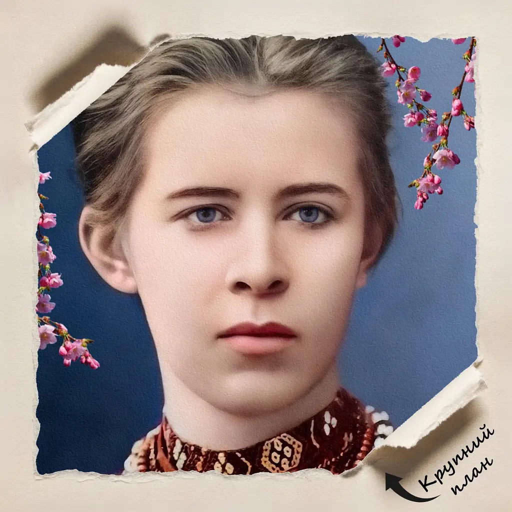 Інтер'єрна картина Леся Українка та яблуневий цвіт, Україна, історія, видатні письменники, 60×43 см (id0563) - фото 5