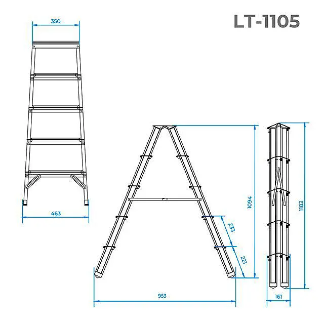 Стремянка двухсторонняя алюминиевая Intertool LT-1105 высота 1094 мм x 5 ступеней - фото 8