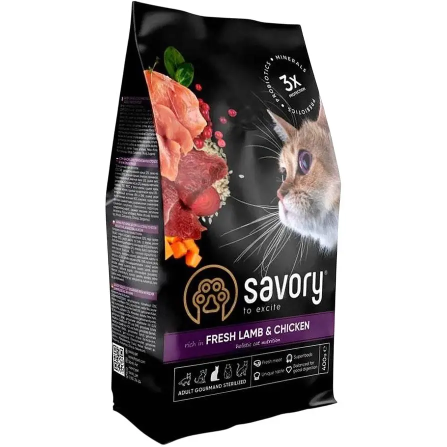 Сухий корм для стерилізованих котів Savory Adult Cat Steril Fresh Lamb & Chicken зі свіжим м’ясом ягняти та курки 0.4 кг - фото 2