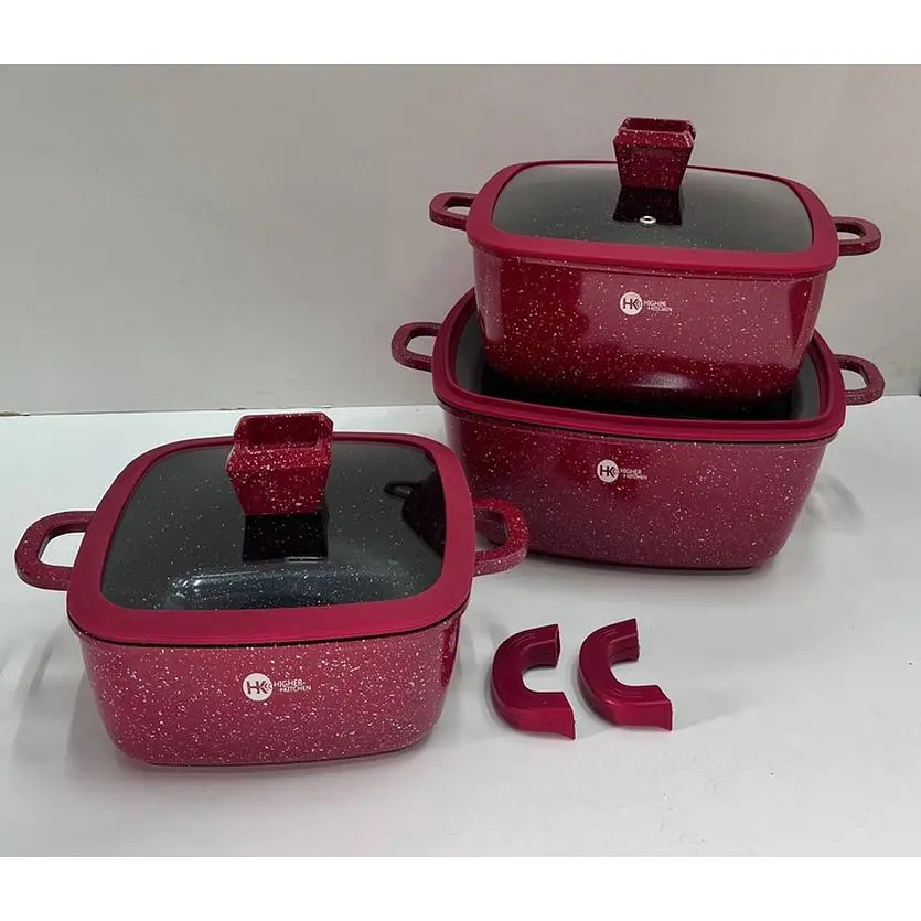 Набір каструль Higher Kitchen HK-323 з гранітним антипригарним покриттям XPRO червоний (41923-HK-323 КРАСНЫЕ_2093) - фото 2