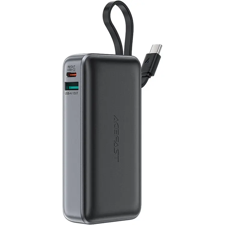 Універсальна мобільна батарея Acefast 10000mAh 30W PD USB-A,USB-C In/Out, with built-in USB-C cable M7 Чорний - фото 2