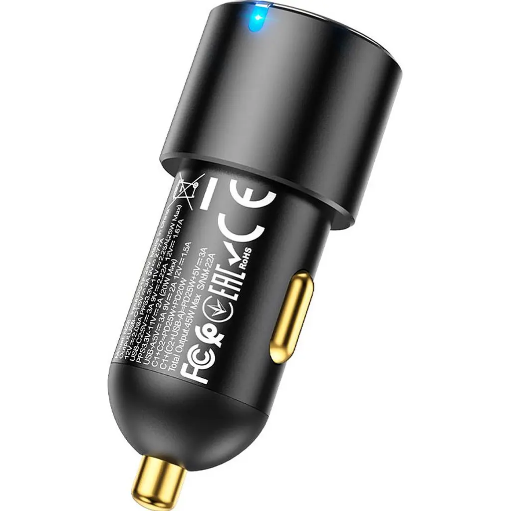 Автомобільний зарядний пристрій Hoco NZ6 PD45W USB-A+2хUSB-C Black (765185) [151276] - фото 6