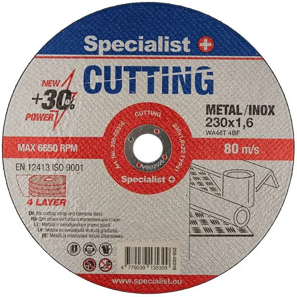 Диск абразивний відрізний по металу/нержавіючій сталі Specialist+ Cutting 230x1.6x22 мм (250-02316)