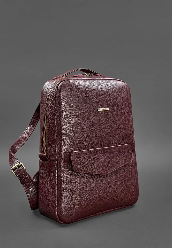 Кожаный женский городской рюкзак на молнии Cooper марсала флотарь - фото 4