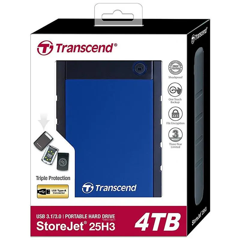 Накопичувач зовнiшнiй Transcend 2.5` USB 4.0TB StoreJet 25H3 Navy Blue (TS4TSJ25H3B) - фото 4