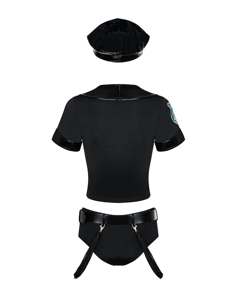 Еротичний костюм поліцейського Obsessive Police set S/M, black, топ, шорти, кепка, пояс, портупея - фото 4