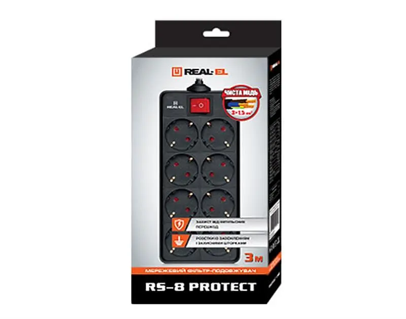 Фільтр живлення REAL-EL RS-8 Protect 1.8 м Black (EL122300021) - фото 2