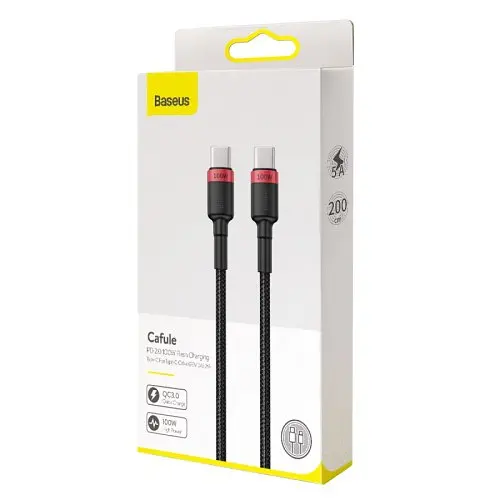 PD кабель Baseus Cafule PD2.0 100W Type-C For Type-C cable (20V 5A)2m червоний+чорний CATKLF-AL91 - фото 2