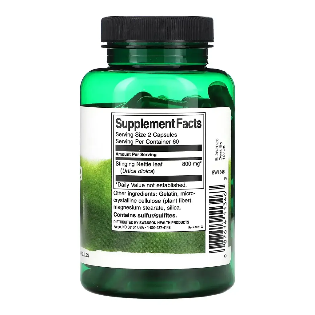 Лист кропивы Swanson Stinging Nettle Leaf 400 mg 120 caps (1086-2023-10-4066) - фото 2