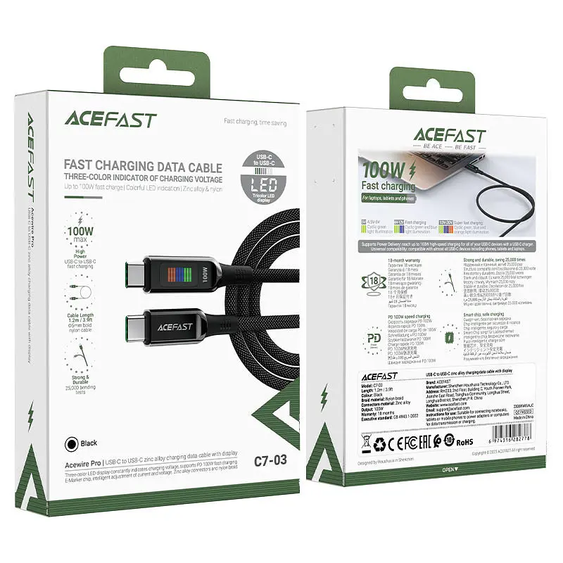 Дата кабель Acefast C7-03 Type-C to Type-C 100W (1.2m) Black - фото 6