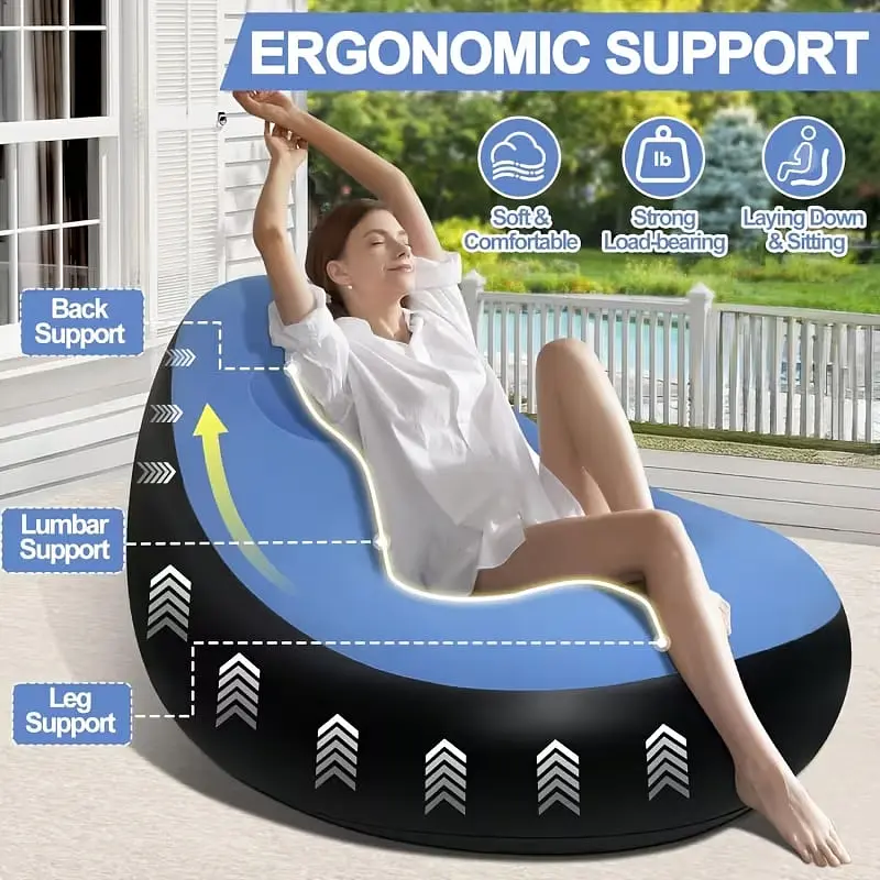 Надувний диван із пуфом Air Sofa / Надувне велюрове крісло з пуфиком + насос - фото 3