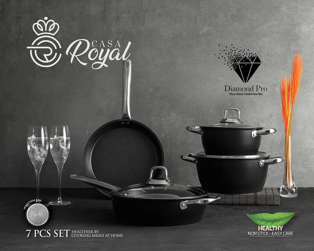 Набір посуду Casa Royal P-UKR 20100 "Greblon Diamond Pro" Black 7 предметів