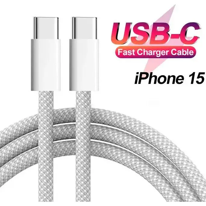 Кабель PD 60W USB-C на USB-C (1m) Woven для Apple (OEM) white - фото 6