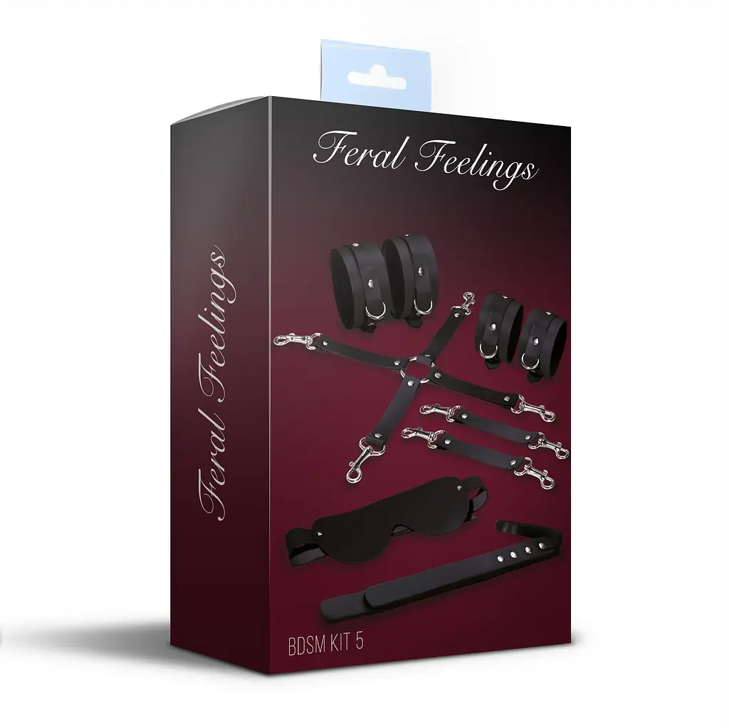 Набір Feral Feelings BDSM Kit 5 Black, наручники, поножі, хрестовина, маска, падл - фото 2