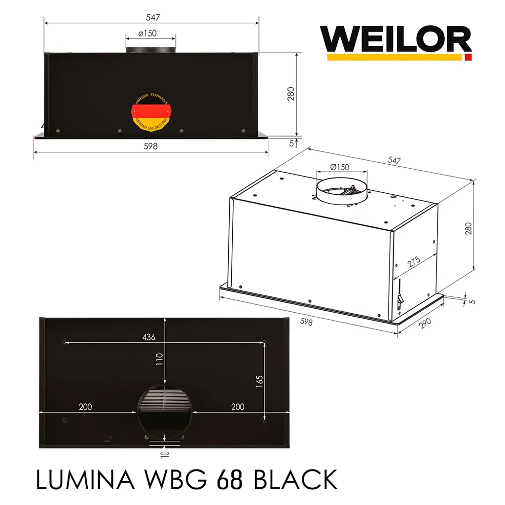 Витяжка повновбудована WEILOR LUMINA WBG 68 BLACK - фото 18