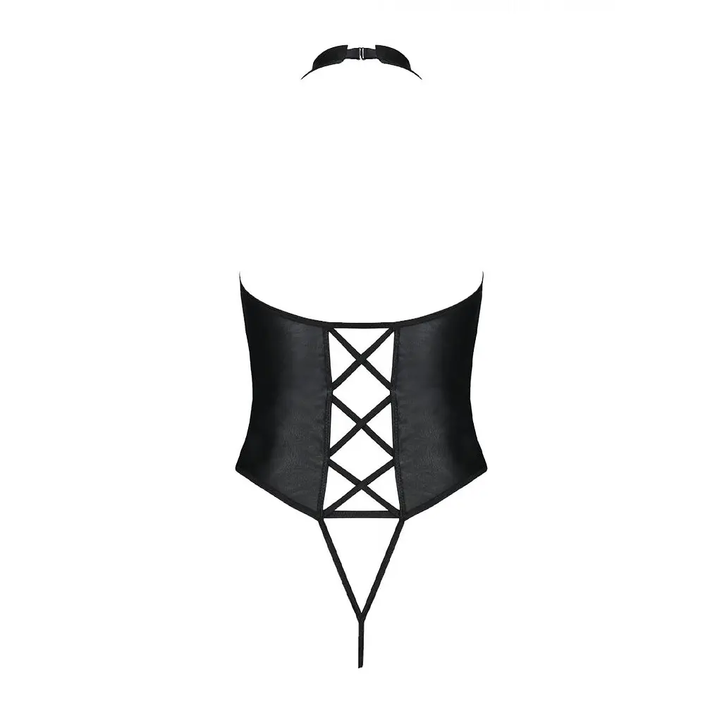 Боді з екошкіри Passion NANCY BODY 4XL/5XL black, з імітацією шнурівки та відкритим доступом - фото 4