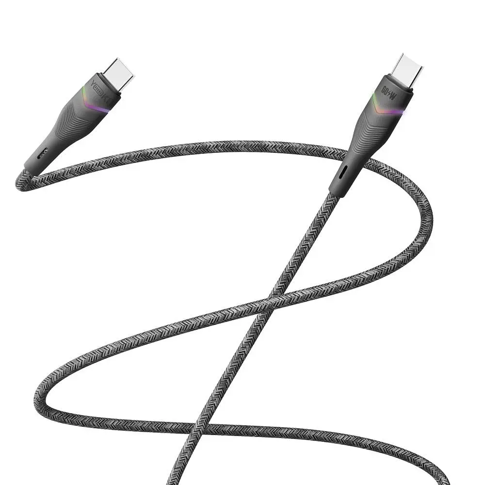 Кабель для заряджання та обміну даними USB Yoki YK-RG24 RGB Series Type-C to Type-C 60W 3A/20V 1.2 м Чорний - фото 3