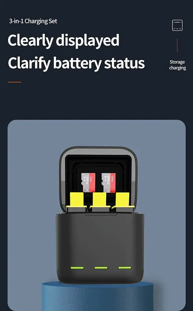 Зарядний пристрій Telesin 3 Slots Battery Charger + 2 акумулятори для Hero 9/10/11 GP-BNC-901 [76675] - фото 4