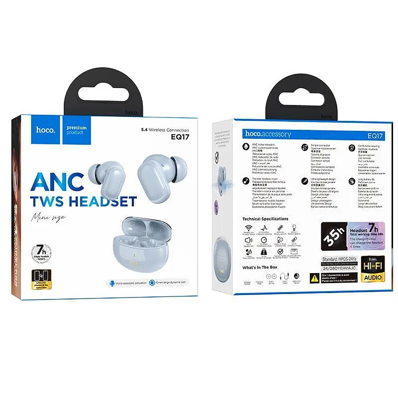 Наушники Hoco Praise true wireless ANC noise cancelling BT headset EQ17 BT5.4, 40/400mAh, 7h - фото 3