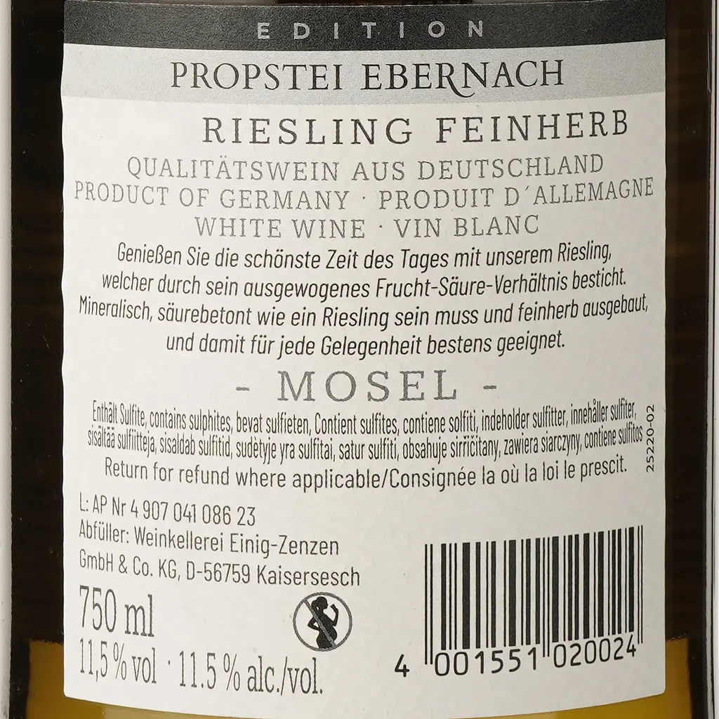 Вино Propstei Ebernach Riesling Feinherb белое полусухое 0.75 л - фото 3