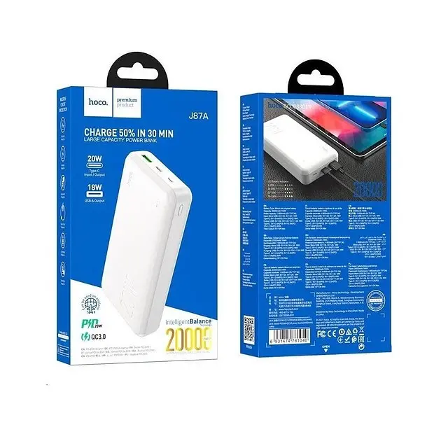 Портативный аккумулятор Hoco J87A Tacker 20000 mAh внешний белый - фото 4