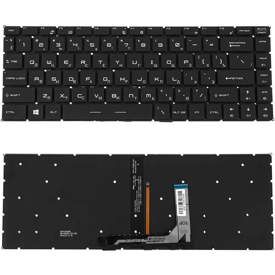 Клавіатура для ноутбука MSI (GS65) rus, black, без фрейма, підсвічування клавіш(оригінал) - фото 2
