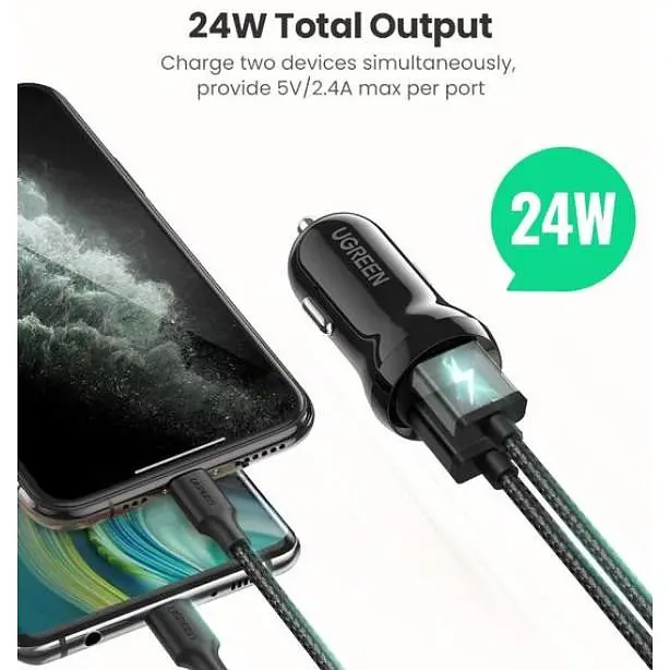 Автомобільний зарядний пристрій Ugreen ED018 24W 2xUSB Charger чорний - фото 5