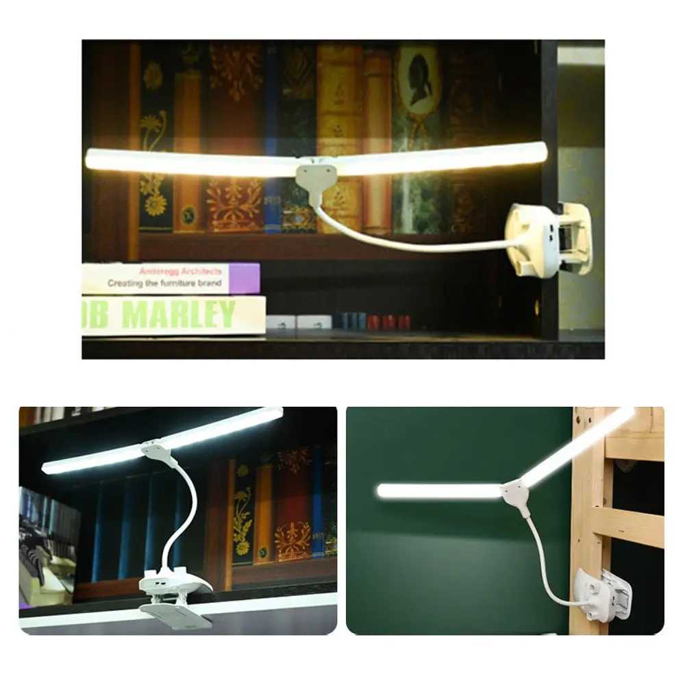Настільна USB LED лампа гнучка, подвійна з акумулятором та прищіпкою біла - фото 8