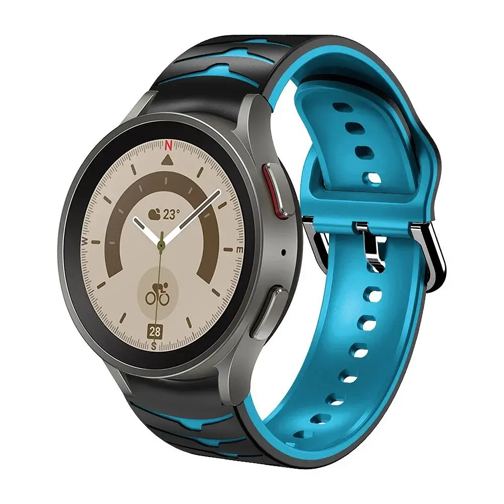 Ремешок для Samsung Galaxy Watch 4 44mm - черно-синий ширина крепления 20мм силикон Watchbands Scales (W35-4WB10289017) - фото 2