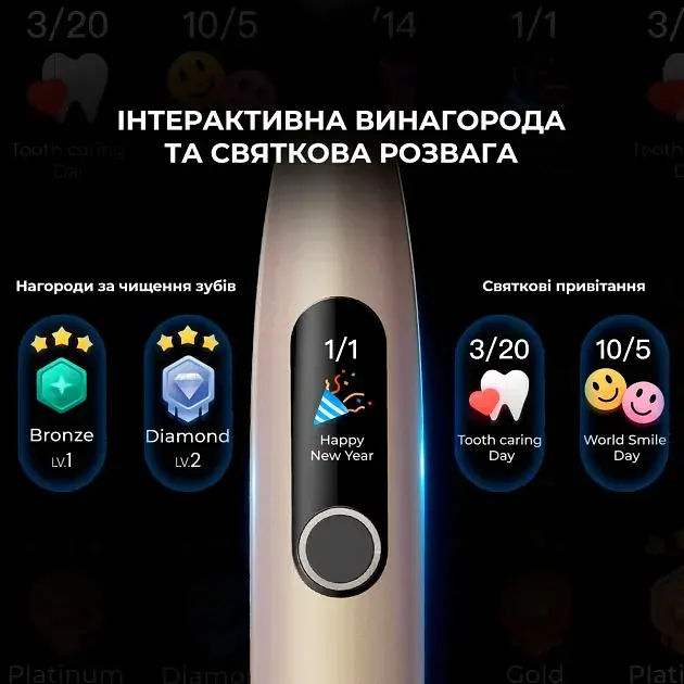 Електрична зубна щітка Oclean X Pro Digital Smart Sonic Toothbrush Champagne Gold [81248] - фото 9