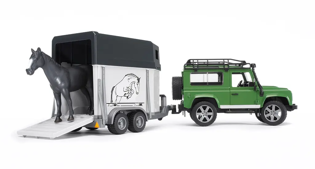 Уценка. Джип Bruder Land Rover Defender с прицепом для перевозки лошадей (02592) - фото 2