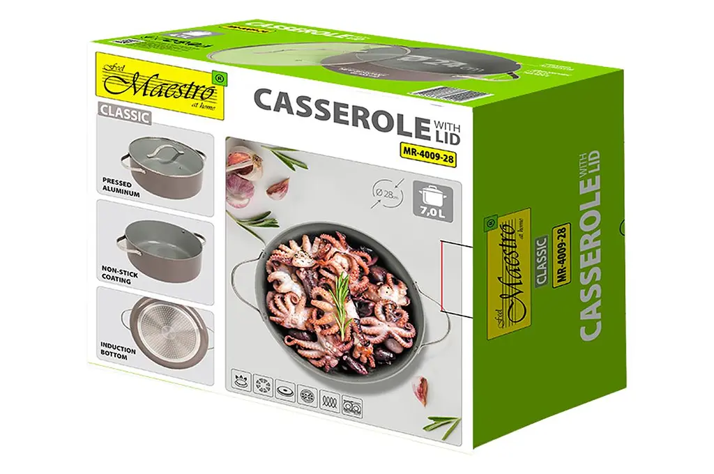 Каструля зі скляною антипригарною кришкою Maestro MR-4009-28 діаметр 28 см на 7л Ceramic алюміній - фото 6
