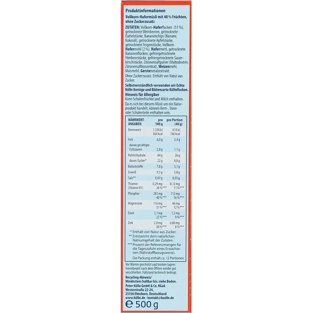 Уценка. Мюсли Kolln с фруктами без сахара 500 г - фото 4