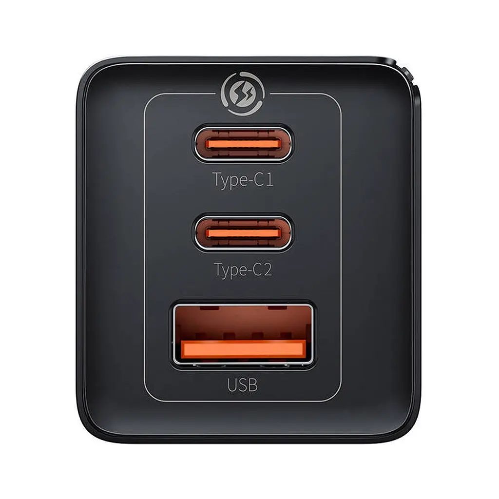 Зарядний пристрій Baseus 2xUSB-C 65 Вт + 1xUSB GaN + кабель USB-C — USB-C 100 Вт 1.0 м чорний (CCGP120201) - фото 6