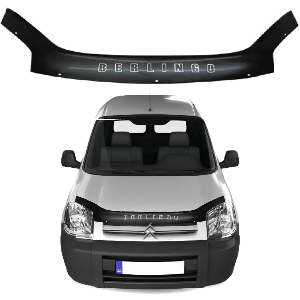 Дефлектор капоту мухобійка Citroen Berlingo 1996-2009 Євро кріплення Voron Glass - фото 4