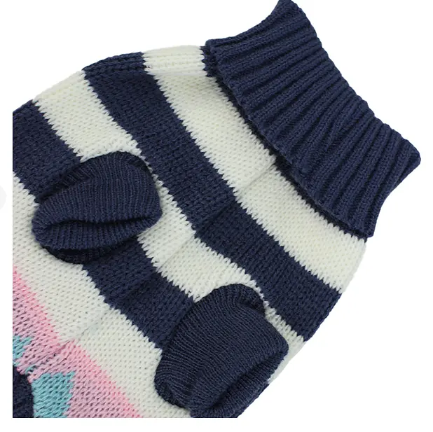 Светр для собак та котів EcoToys Stripe М рожевий біло-синя смужка A: 23 см B: 26 см C: 18 см 6898 - фото 5