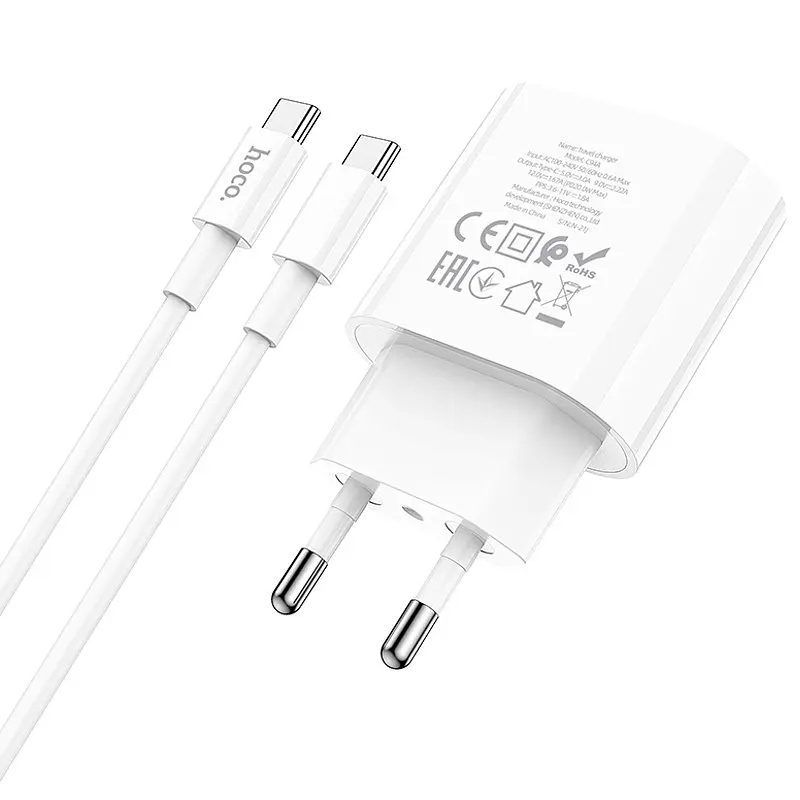 МЗП Hoco C94A Metro PD20W (1USB-C) + кабель Type-C to Type-C White - фото 6